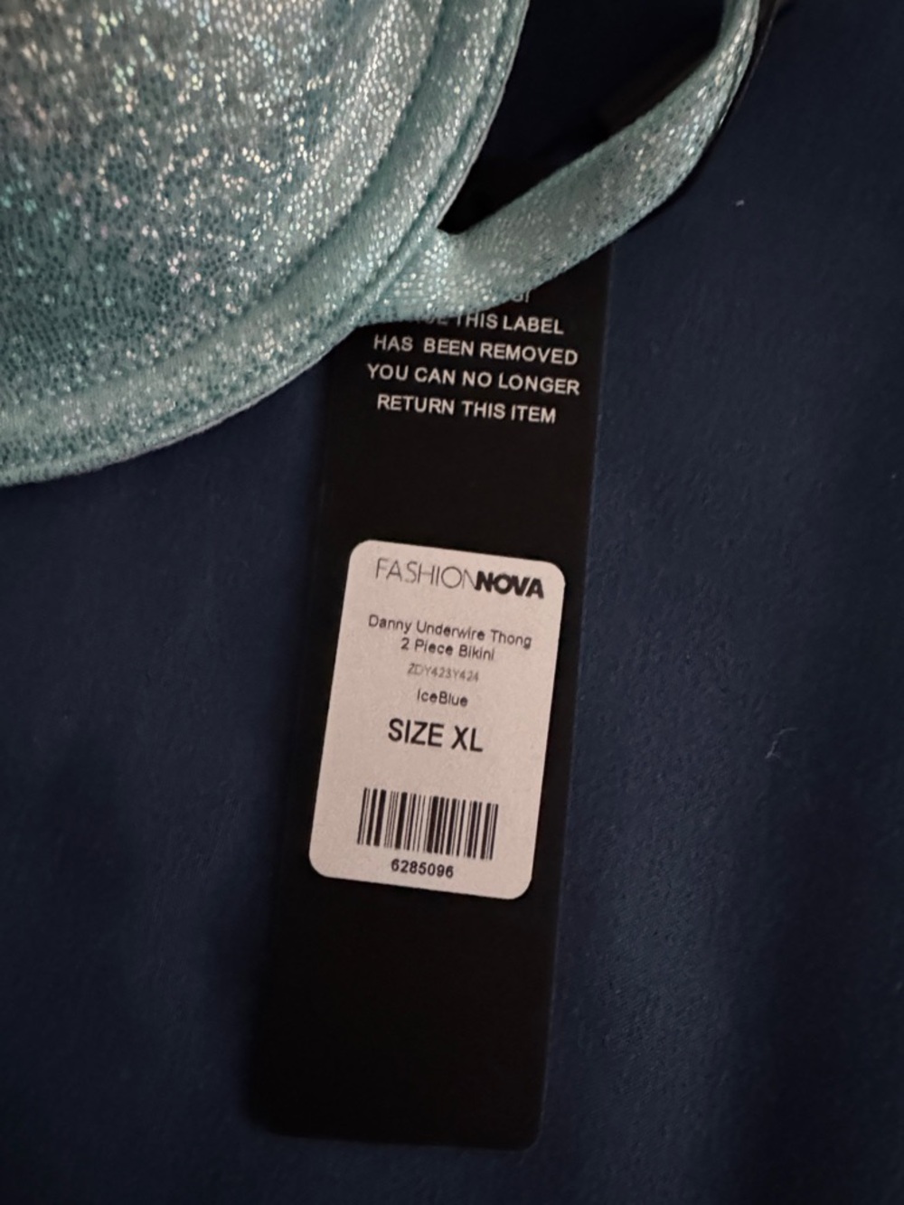 NWT Fashion Nova Holographic Light Blue Push-Up Bikini Thong Set - Picture 5 of 5